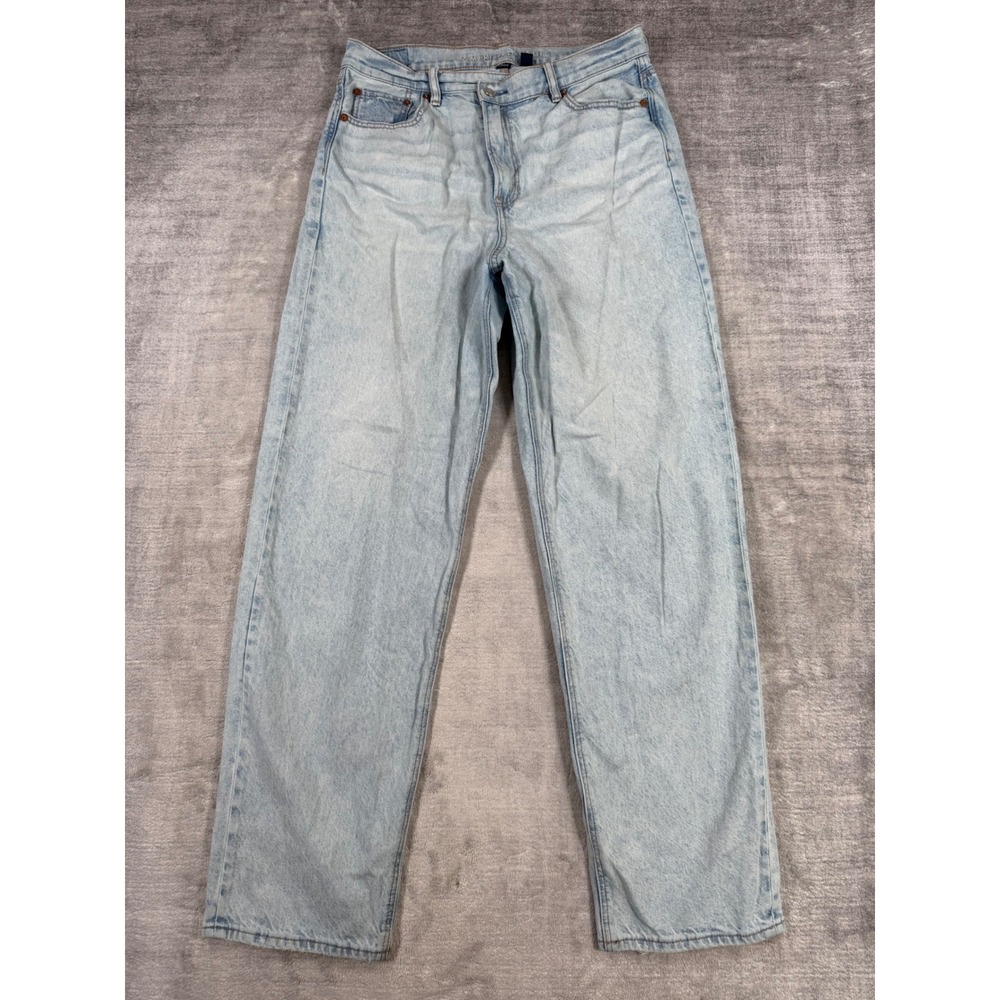 American Eagle Jeans Womens 10 Light Blue Denim Baggy Straight Highest Rise 90s